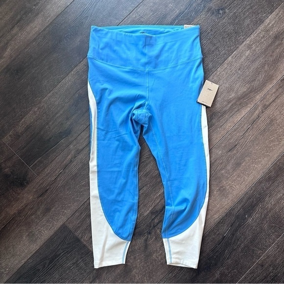 Nike Yoga 1X cropped novelty leggings Dri fit blue white 7/8 length high waist - Picture 3 of 9